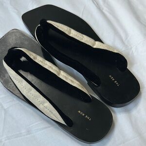 The Row Black and Cream Sandals